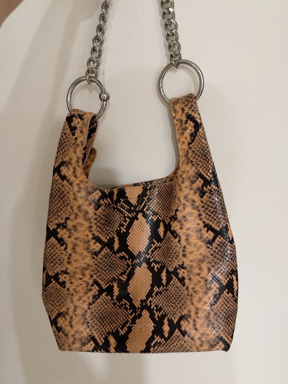 Rebecca Minkoff Snake Print Leather Hobo Shoulder Bag Silver Chain
